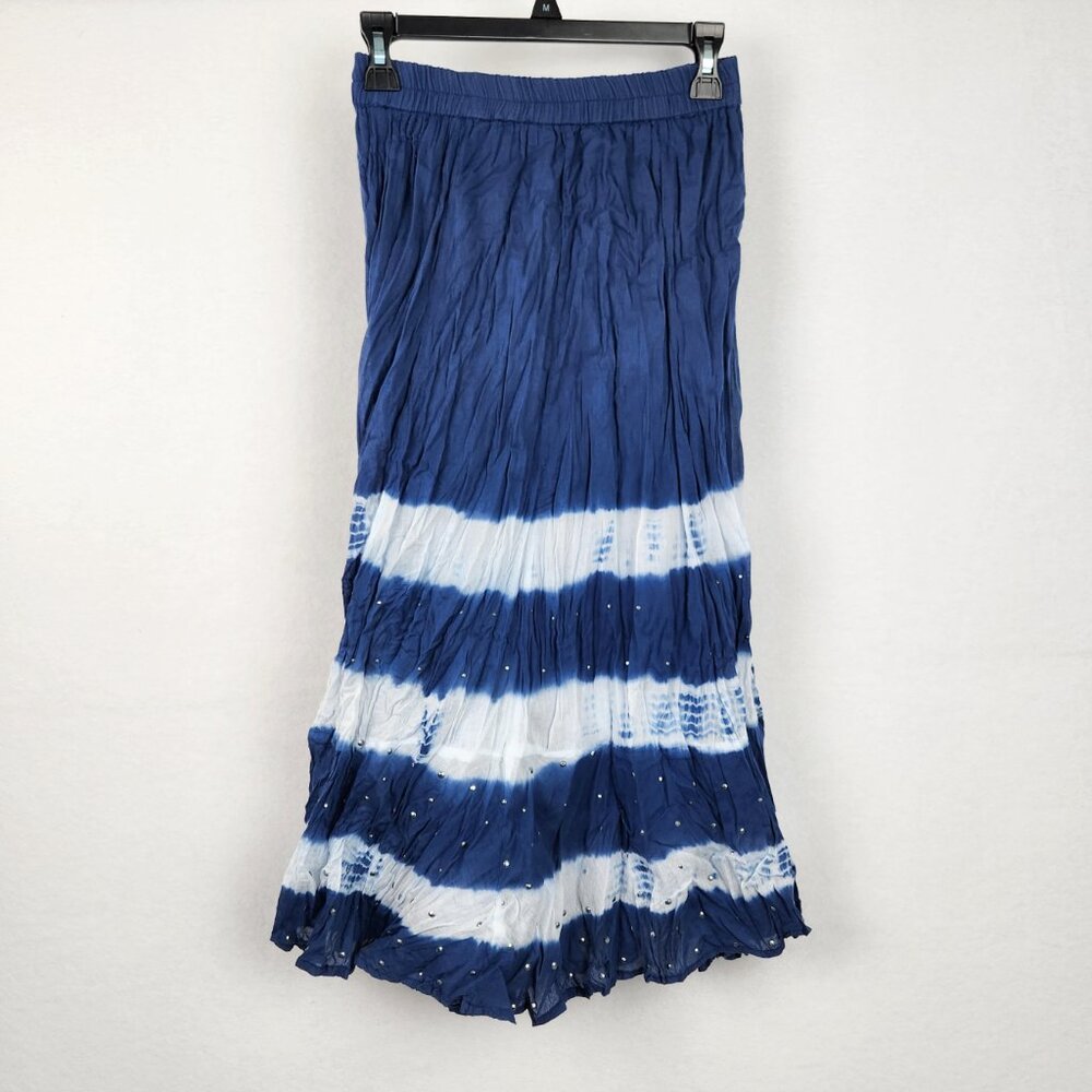 Bay Studio Womens Crinkle Midi Skirt Size S Blue White